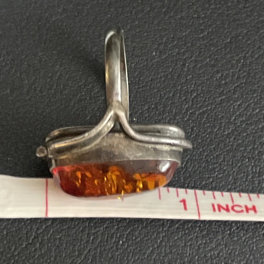 Sterling Silver Amber Ring‎ Statement Chunky 925 Calla Lily Artisan Size 6